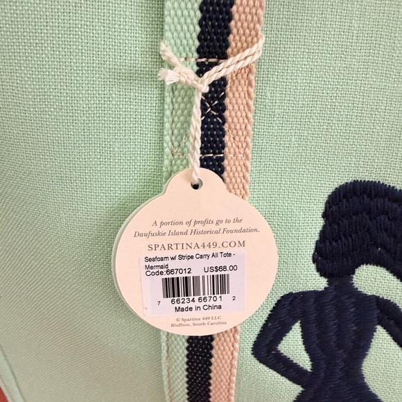 Spartina 449 Seafoam Tote with Navy Mermaid - Picture 3 of 4